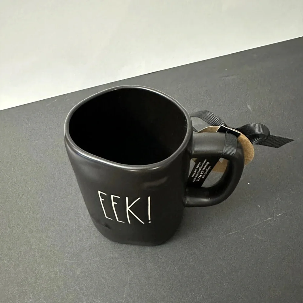 Rae Dunn EEK! Black Halloween Mug With Bat Detail New